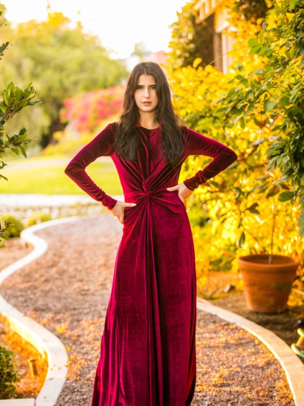 NEW Jennafer Grace Oxblood Velvet Red Maxi Long Sleeve Dress - Women's XL